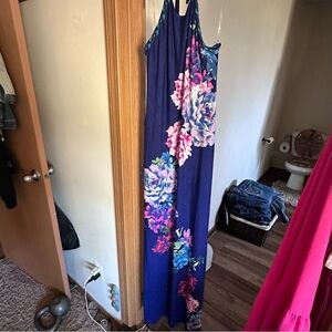 Floral Maxi Dress with Blue and Pink Accents